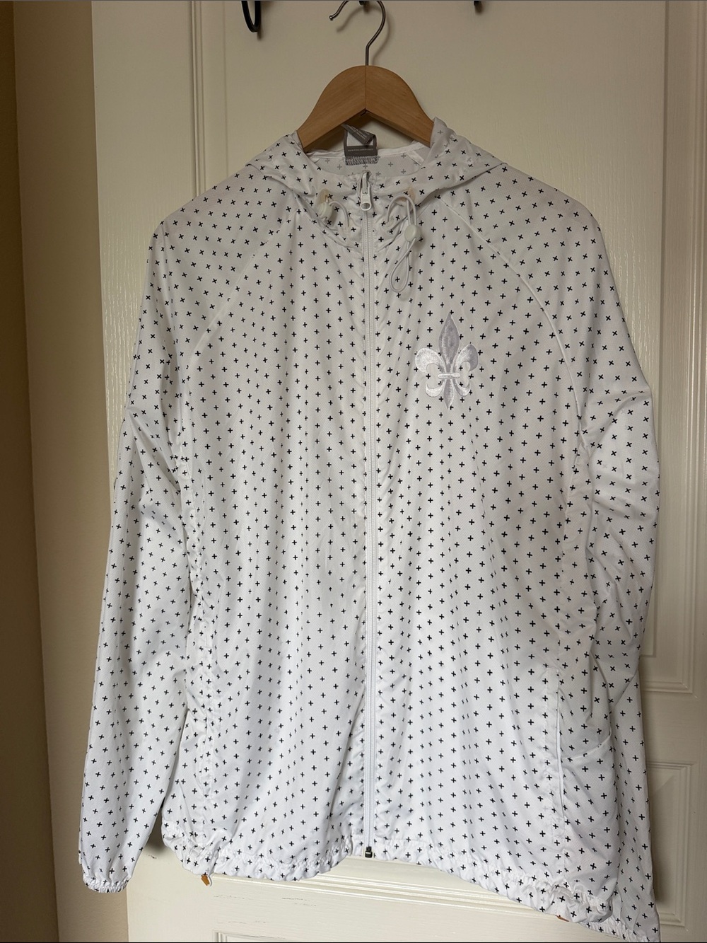 Nike White Hooded Windbreaker Jacket with Subtle Star Print